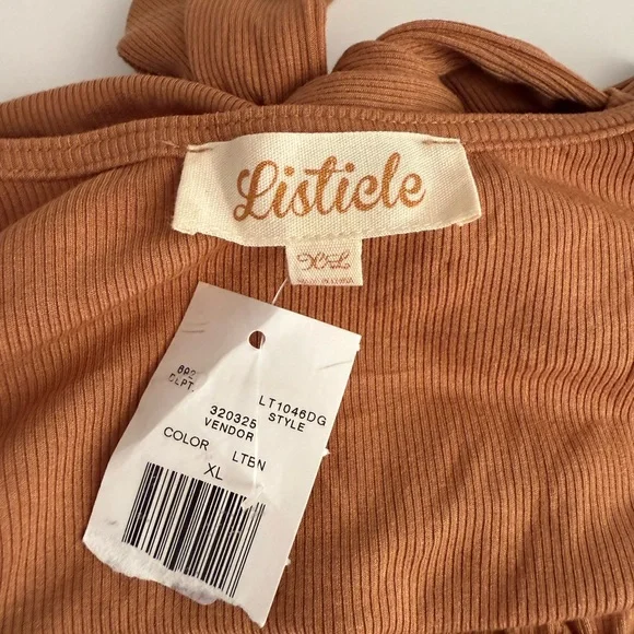 Listicle Women's Ribbed Knit Ruched Tie-Back Top in Tangerine Size XL - Picture 4 of 10
